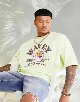 Светло-зеленая футболка оверсайз с волнистым принтом на груди ASOS DESIGN