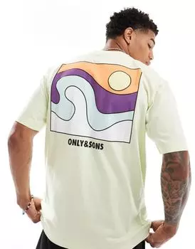 Светло-зеленая футболка свободного кроя ONLY с пляжным принтом на спине