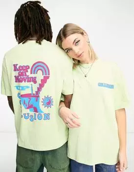 Светло-зеленая футболка унисекс с графичным принтом COLLUSION