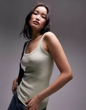 Светло-зеленая майка в рубчик в рубчик с U-образным вырезом Topshop