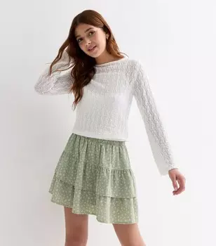 Светло-зеленая многоярусная мини-юбка с рисунком для девочек New Look, зеленый