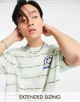 Светло-зеленая оверсайз-футболка ASOS Daysocial из джерси пике со сплошным принтом в полоску с логотипом