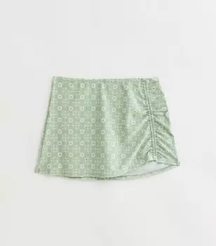 Светло-зеленая пляжная юбка с принтом плитки для девочек New Look, зеленый