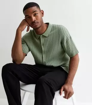 Светло-зеленая рубашка свободного кроя в рубчик на пуговицах спереди New Look, светло-зеленый