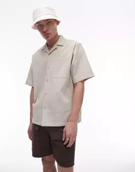 Светло-зеленая свободная рубашка из жатого хлопка с короткими рукавами Topman