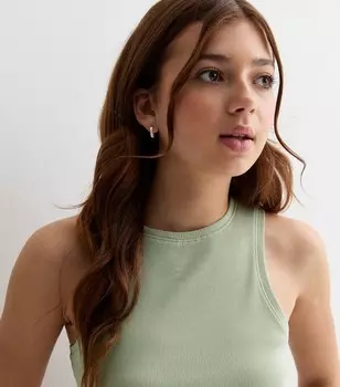 Светло-зеленая укороченная майка в рубчик для девочек New Look, светло-зеленый