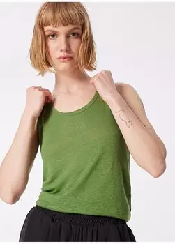 Светло-зеленая женская льняная майка с широким воротником 3KGQE8398 Benetton, светло-зеленый