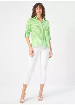 Светло-зеленая женская рубашка с рубашечным воротником приталенного кроя U68361 Faik Snmez, светло-зеленый