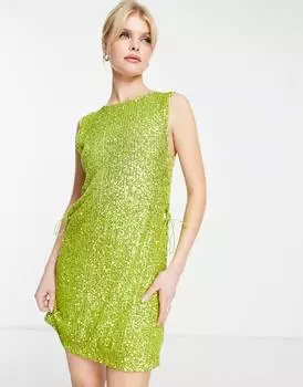 Светло-зеленое мини-платье без рукавов с пайетками и шнуровкой по бокам ASOS DESIGN