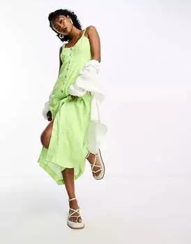 Светло-зеленое платье миди на пуговицах с клетчатым принтом Whistles