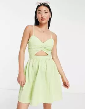 Светло-зеленое платье мини с вырезами на бретельках Miss Selfridge