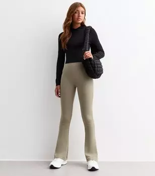 Светло-зеленые расклешенные леггинсы для девочек New Look, хаки