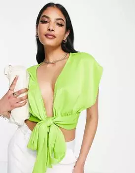 Светло-зеленый топ с глубоким вырезом спереди ASOS DESIGN Going Out