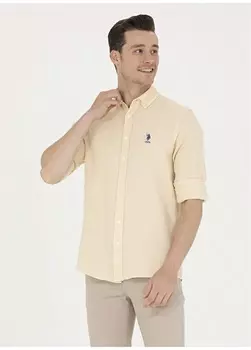 Светло-желтая мужская рубашка с воротником на пуговицах приталенного кроя U.S. Polo Assn.