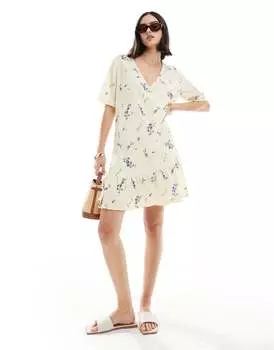 Светло-желтое платье мини с запахом спереди Vero Moda