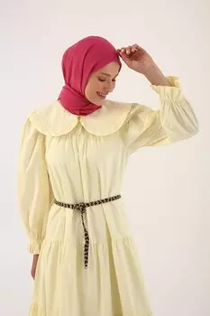 Светло-желтое платье с поясом и воротником из 100% хлопка для младенцев ALL DAY