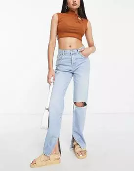 Светлые джинсы прямого кроя с прорезями ASOS DESIGN
