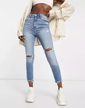 Светлые джинсы скинни с потертостями Abercrombie &amp; Fitch med/light
