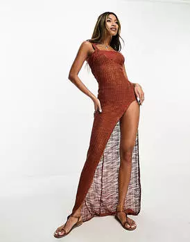 Светлые ржавые пляжные макси с экстремальным разрезом ASOS DESIGN