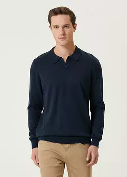 Светлый трикотаж темно-синего цвета с воротником-поло Beymen