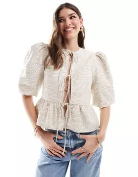 Светлый жаккардовый топ с баской и хлопковым поплином ASOS DESIGN