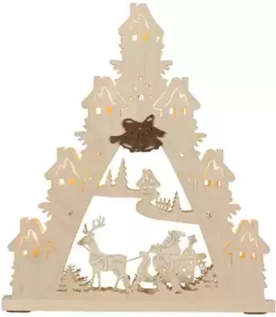 Светодиодная арка-свеча Weigla "Дед Мороз на санях, новогоднее украшение", световой наконечник 38х43х4,5 см, коричневый