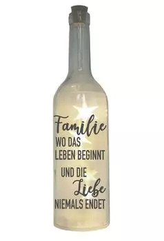 Светодиодная бутылка с мотивом «Семья, где жизнь начинается - любовь никогда не кончается», серая, 29 см, лампа для бутылок с надписью WB wohn trends, серый