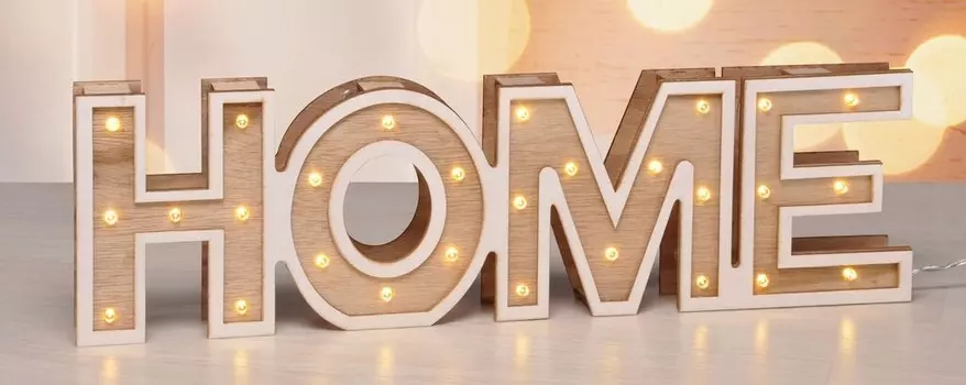Светодиодная декоративная надпись из дерева примерно 38 х 11 см - ДОМ - украшение стола с теплым белым освещением - декоративная лампа настольная лампа с декоративным освещением Spetebo