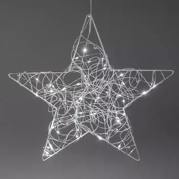 Светодиодная декоративная вешалка звезда WIRE D. 35см серебро из металла с таймером Formano W24