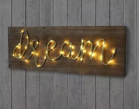 Светодиодная деревянная вывеска, фотообои с подсветкой, загородный дом 28х72х3см, мечта Mendler, коричневый