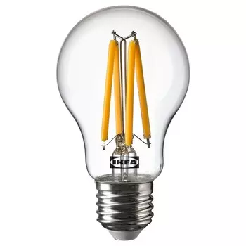 Светодиодная лампа E27 470 лм, круглая прозрачная, SOLHETTA IKEA