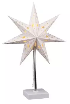 Светодиодная настольная лампа бумажная звезда белая - 35 см - украшение стола пуансеттия на окно, на батарейках, с функцией таймера Spetebo