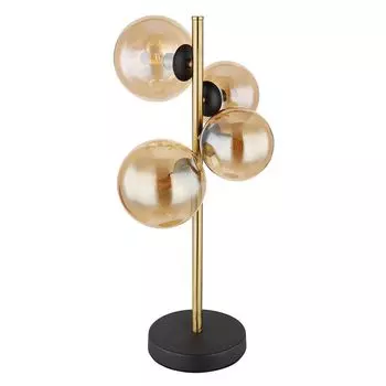 Светодиодная настольная лампа, дерево, матовый никель, текстиль, H 48 см etc-shop, желтый