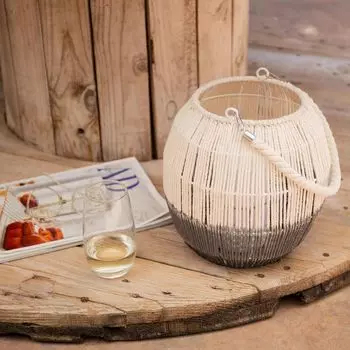 Светодиодная настольная лампа портативная уличная из натуральной веревки Mero Off white LEDKIA