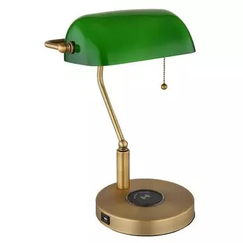 Светодиодная настольная лампа RGB, лампа Banker, латунь, зеленое стекло, H 36 см Globo Lighting, золото