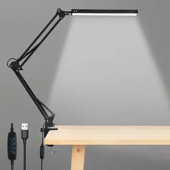 Светодиодная настольная лампа Yakimz, 10 Вт, настольная лампа FlexBar, офисная лампа, освещение с регулируемой яркостью, 3 цветовые температуры, 10 уровней яркости для работы, обучения архитектора, лампа с поворотным кронштейном, черный