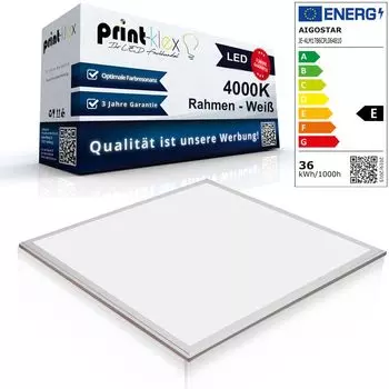 Светодиодная панель Сверхтонкая 60 x 60 см Встраиваемый точечный светильник 36 Вт 3600 лм 4000K Нейтральный белый Рамка белая — серия Office Print Print-Klex GmbH & Co.KG
