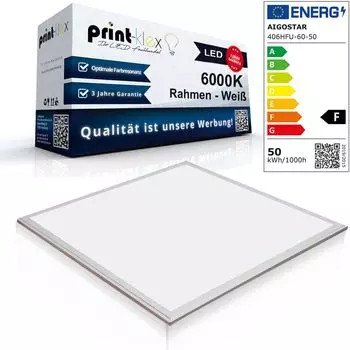 Светодиодная панель Сверхтонкая 60 x 60 см Встраиваемый прожектор 50 Вт 4500 ЛМ 6000K Холодный белый Рамка Белая - Серия Office Print Print-Klex GmbH & Co.KG