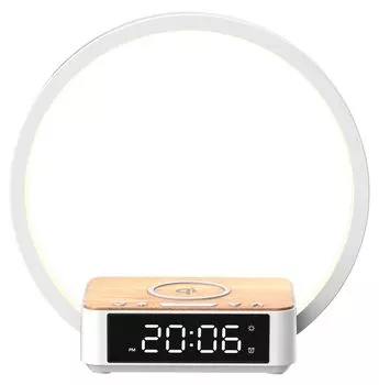 Светодиодная прикроватная лампа HOLLYWOOD, беспроводное зарядное устройство и функция будильника ETT, белый