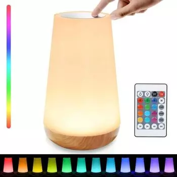 Светодиодная прикроватная лампа, настольная лампа с регулируемой яркостью и теплым белым светом, 13 цветов и изменением цвета, сенсорный ночник для гостиной в спальне. zodight