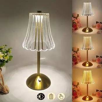 Светодиодная прикроватная лампа с регулируемой яркостью, перезаряжаемая, 3 цвета света, ночник, беспроводной сенсорный переключатель, украшение настольной лампы для спальни, гостиной, цветочный узор Rosikey