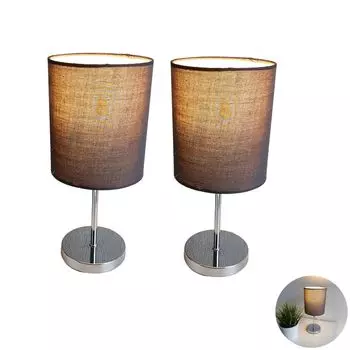 Светодиодная прикроватная лампа, светодиодная настольная лампа, настольная лампа с тканевым абажуром (серого цвета) для спальни, гостиной, кабинета, приставной столик со светодиодом 3 Вт. Lichthandel Hoch, серый