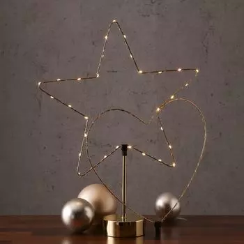 Светодиодная звезда - комбинированный декоративный светильник сердце/звезда - сменная насадка - высота: 50см - аккумулятор - таймер - золото MARELIDA