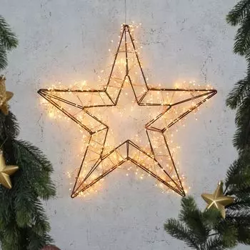 Светодиодная звезда - металлическая звезда - подвесная - 300 светодиодов теплого белого/янтарного цвета каждая - Высота: 58 см - для наружного использования MARELIDA, черный