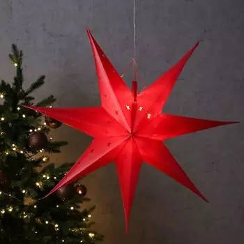 Светодиодная звезда - подвесная - 7-конечная - 12 светодиодов теплого белого цвета - Д: 60см - таймер - аккумулятор - для наружного использования - красный MARELIDA