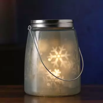 Светодиодное декоративное стекло SNOW - вращающиеся снежинки - 11 светодиодов теплого белого цвета - Высота: 16 см - для интерьера - синее MARELIDA