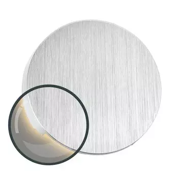 Светодиодное лестничное освещение Moon из алюминия круглой формы для установки в коробку скрытого монтажа 68 мм - теплый белый 3000K - цвет алюминий [Подсветка ступеней - встраиваемый настенный светильник - отраженный свет] Ledando