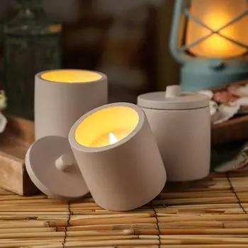 Светодиодные свечи в горшке - с крышкой - имитация бетона - таймер - В: 10 см Г: 8 см - белые - набор из 3 шт. MARELIDA