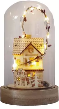 Светодиодный декоративный стеклянный купол | белый/натуральный | зимний дом | 24 см | Стекло/Дерево | Рождественское украшение | теплый свет Best Season, коричневый