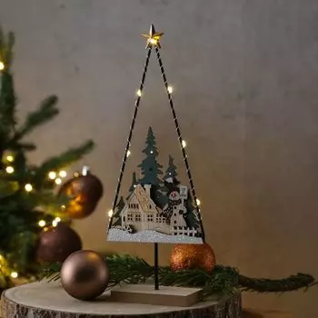 Светодиодный декоративный светильник СНЕГОВИК - декоративный предмет - дерево - 10 светодиодов теплого белого цвета - Высота: 33 см - на батарейках MARELIDA